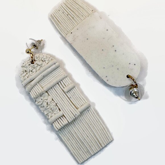 Funky Earrings, Boho, Rubber, Dangles, White, Vintage, Pierced, 2 3/4" Long - Picture 3 of 4